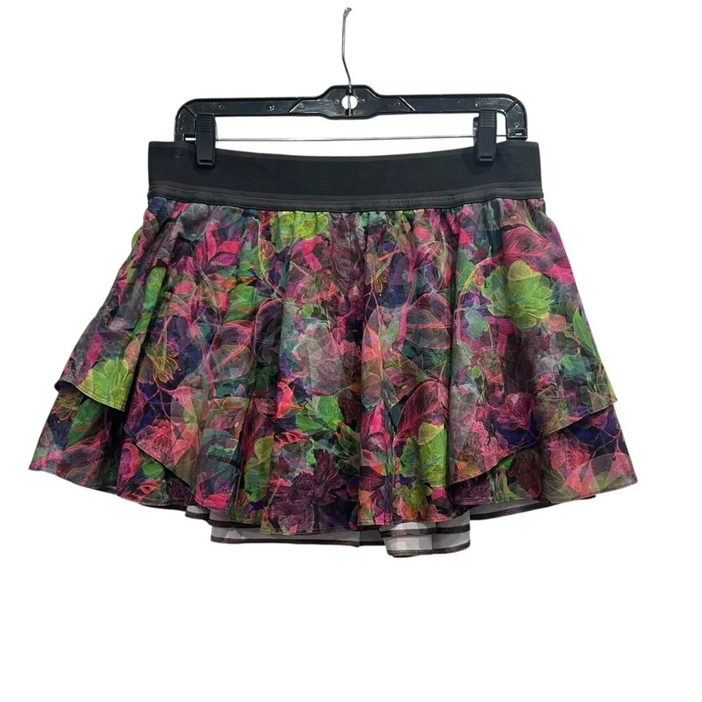 lululemon athletica Black Waistband Multi-Color Floral Mini Skirt